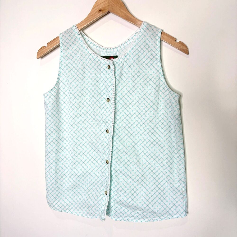 Vintage Outback Red Tank Top Cottagecore Prairiecore Blue White Women Small